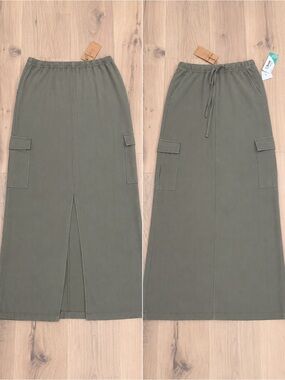 Olive Cargo Pocket Maxi Skirt Thread & supply